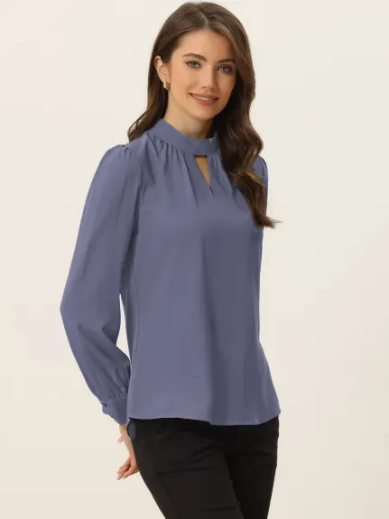 Allegra K- Stand Collar Long Sleeve Blouse Shirt