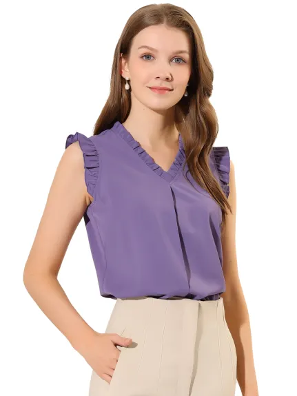 Allegra K- Ruffled Sleeveless Pullover V- Neck Blouse Top