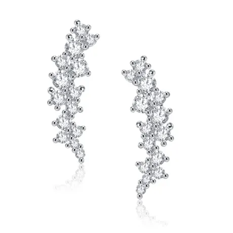 Genevive Sterling Silver White Gold Plated with Clear Cubic Zirconia Linear Cluster Stud Earrings
