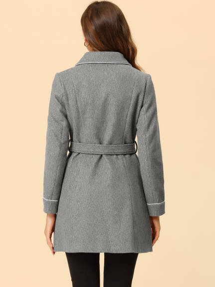 Allegra K- Elegant Lapel Collar Long Trench Coat