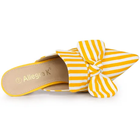 Allegra K - Slip-on Stripe Bow Stiletto Heel Slide Mule