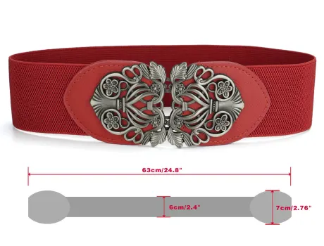 Allegra K- Wide High Stretchy Waist Belt with Metal Buckle