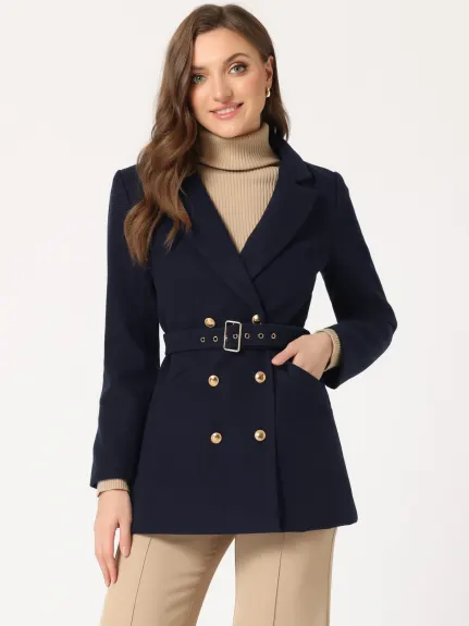 Allegra K- Trenchcoat hiver Double boutonnage à revers cranté manches longues