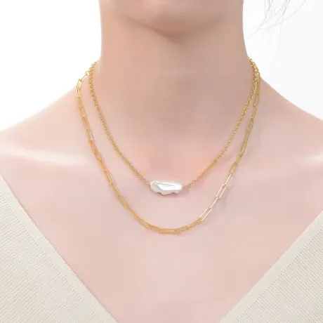 Genevive Sterling Silver 14k Gold Plated Genuine Freshwater Pearl Layered Necklace