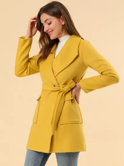 Allegra K- Trench-coat long ceinturé à revers et col châle