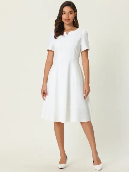 Hobemty- Split Neck Short Sleeve A-Line Dress