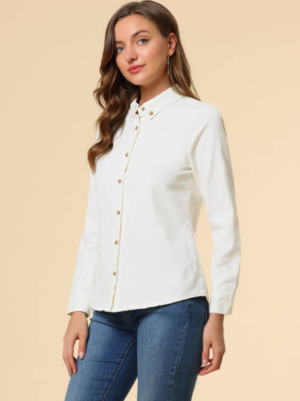 Allegra K- Long Sleeve Button Down Jean Denim Shirt