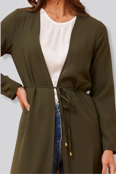 Annick - Fanny Cardigan Tissé Long Cache-robe Ouvert Noué Devant