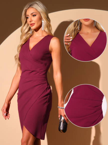 Allegra K - Sleeveless Sexy V-Neck Wrap Bodycon Dress