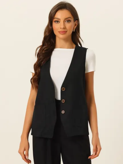 Allegra K- Gilet boutonné à col en V