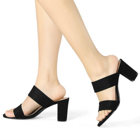 Allegra K - Opened Toe Block Heeled Slide Sandals