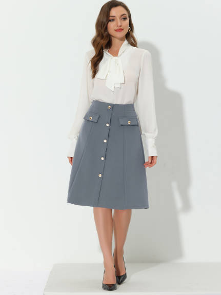 Allegra K- Button A-Line Knee Length Skirt