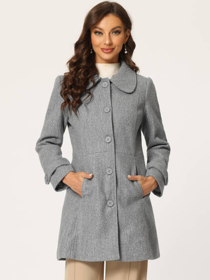 Allegra K- Peter Pan Collar Single Breasted Button Front Coat