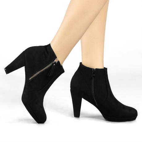 Allegra K - Side Zip Low Platform Ankle Booties