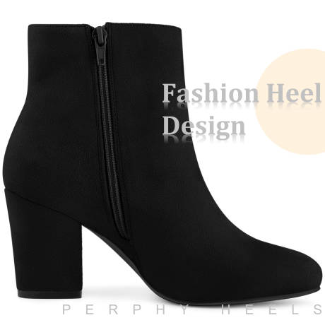 Allegra K - Classic Round Toe Chunky Heeled Ankle Boots