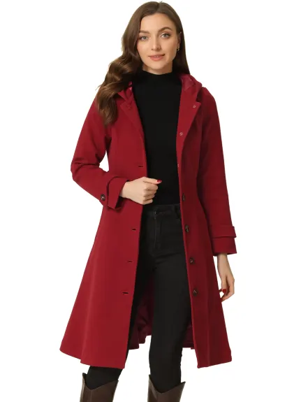 Allegra K - Winter Belted Hooded Long Peplum Coat