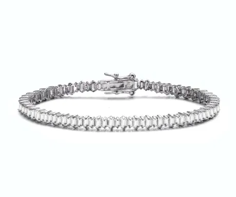 Genevive Sterling Silver with white gold Plated Clear Cubic Zirconia Tennis Bracelet