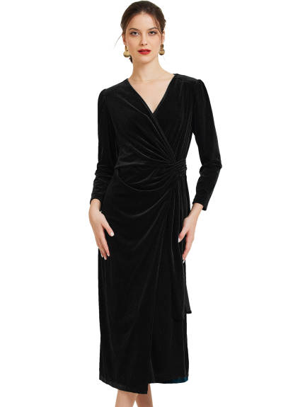 Allegra K - Velvet Wrap V-Neck Maxi Dress