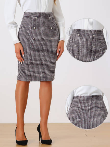 Allegra K - Pencil Tweed Winter Classic Skirt