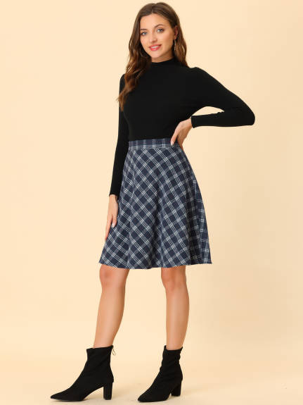 Allegra K - Plaid Tartan Knee Length A-Line Skirt