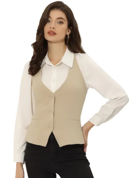 Allegra K- Waistcoat Halter Neck Button Down Suit Vest