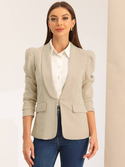 Allegra K - Shawl Collar Puff Sleeve Business Blazer