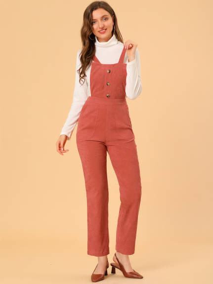 Allegra K - Fitted Elastic Back Corduroy Overalls Pants