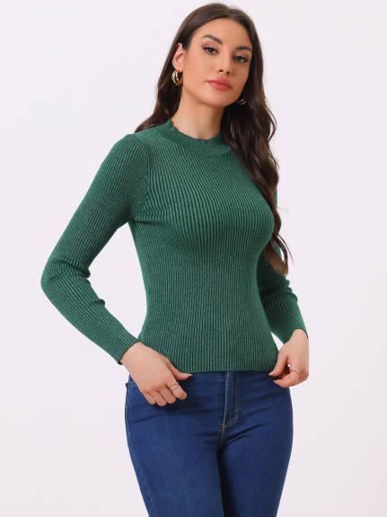 Allegra K- Glitter Mock Neck Ribbed Knit Top