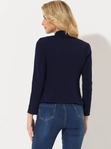 Allegra K- Veste blazer à col montant ouvert sur le devant avec boutons décoratifs