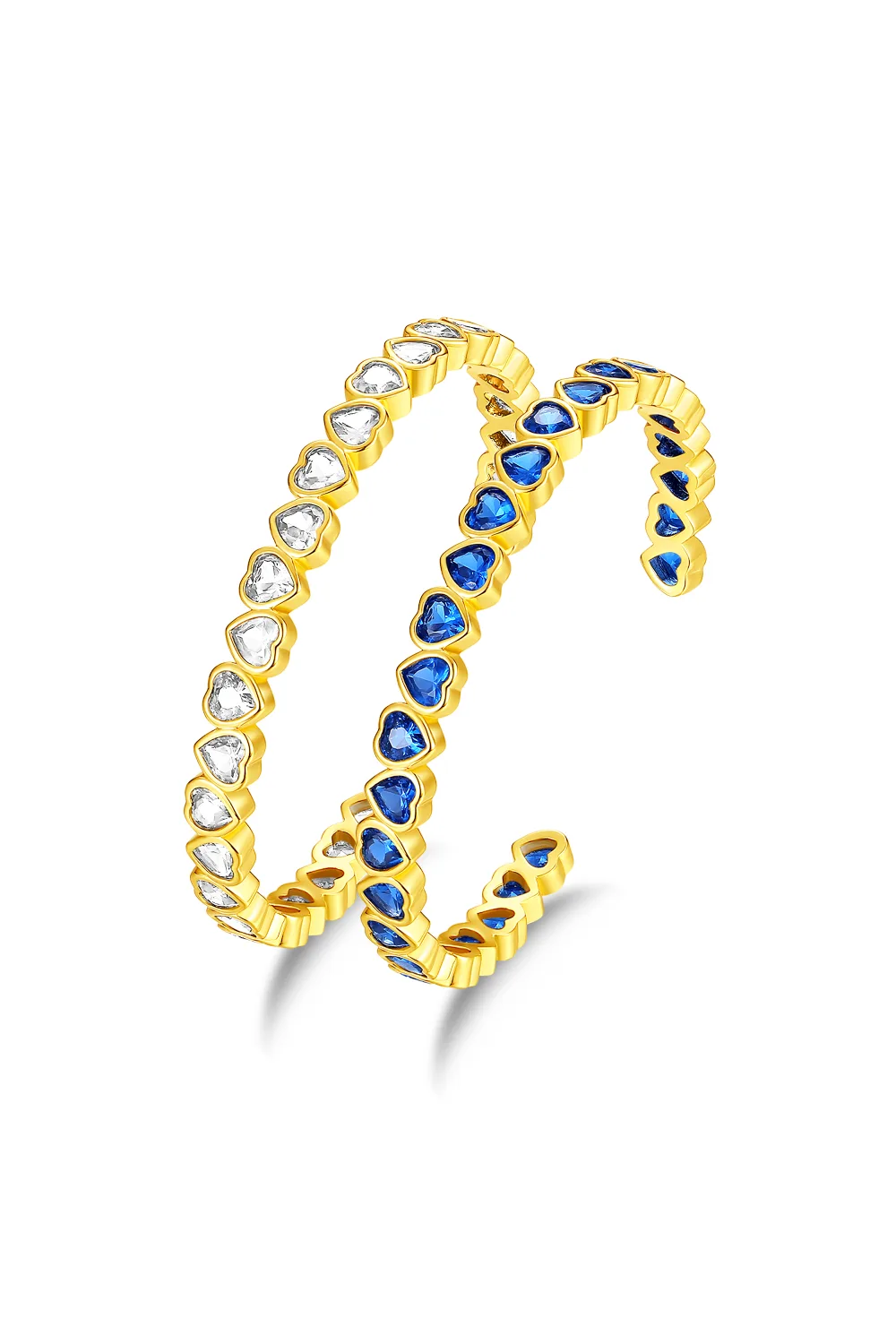 Classicharms-Gold Heart Shaped Zirconia Bangle Bracelet Set