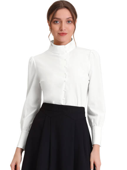 Allegra K- Mock Neck Button Front Shirt