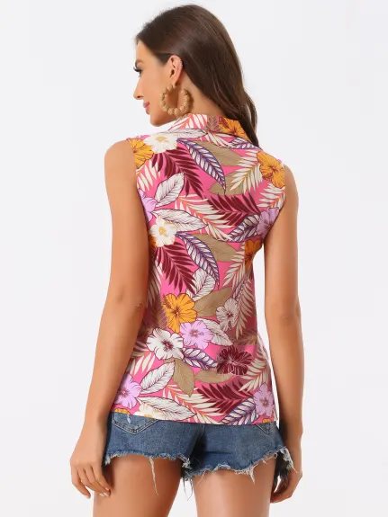 Allegra K- Hawaiian boutonnier Floral Tops