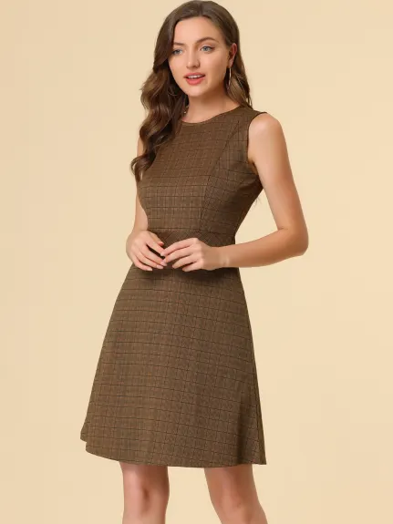 Allegra K- Sleeveless Plaid Houndstooth Flare Dress