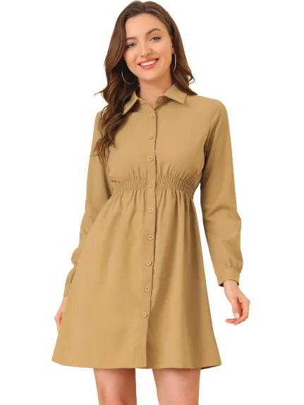 Allegra K- Smocked Waist A-Line Shirt Dress