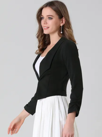 Allegra K- Cropped Notched Lapel Long Sleeve Blazer