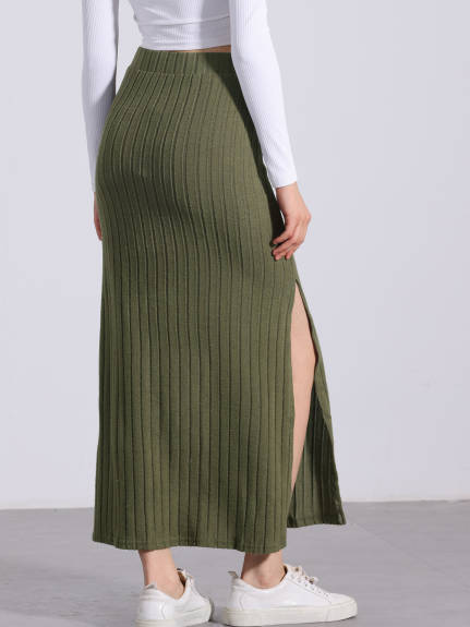 Allegra K - High Waist Long Bodycon Knit Skirt