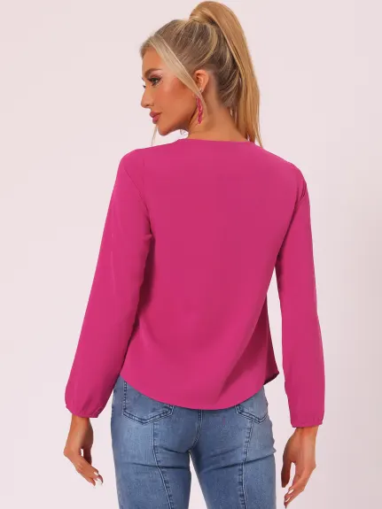 Allegra K- Ruffle Neck Long Sleeve Blouse Shirt