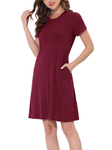 cheibear - Lounge Dress Strtechy Nightshirt with Pockets