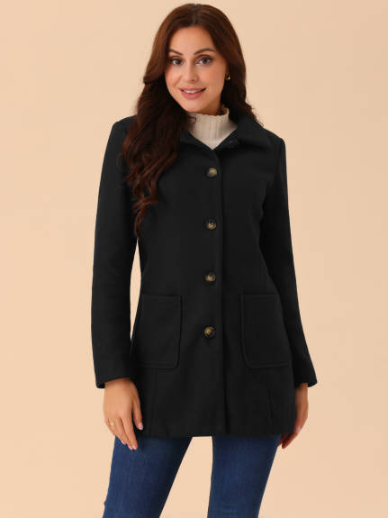 Allegra K - Notch Lapel Mid-Long Winter Peacoat