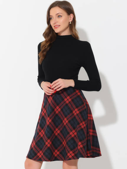 Allegra K - Plaid Tartan Knee Length A-Line Skirt