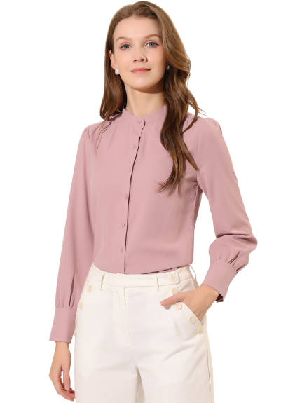 Allegra K- Stand Collar Long Sleeve Shirt