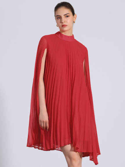 Allegra K - Chiffon Cloak Sleeve Pleated Cape Dress