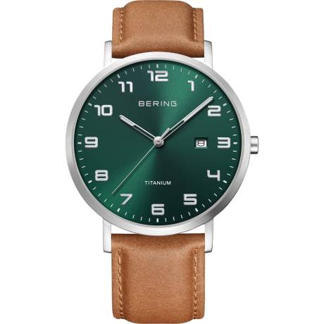 BERING - Montre ultra fine en titane pour homme de 29 mm en argent/marron