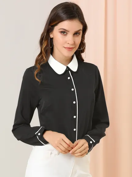 Allegra K- Contrast Peter Pan Collar Shirt Blouse