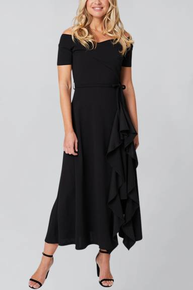 Annick - Chelsea Maxi Dress Off Shoulders Side Ruffle Black