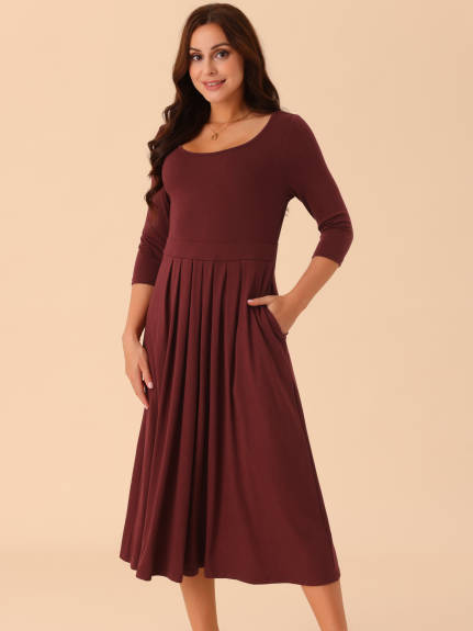 Allegra K - Crewneck Pleated Swing Maxi Dress