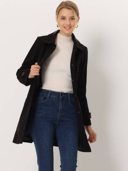 Allegra K- Peter Pan Collar Outwear Trench Peacoat