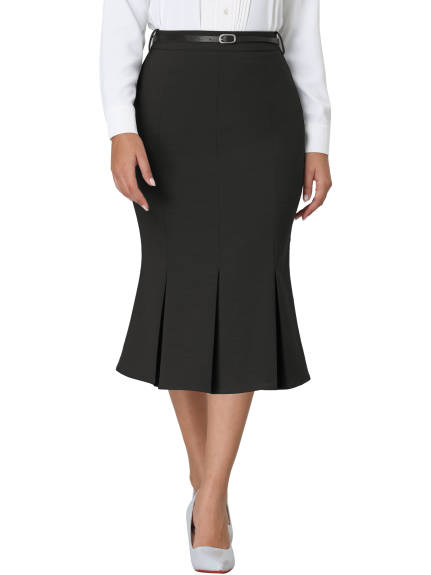 Hobemty- Below Knee Lenght Fishtail Skirt with Belt