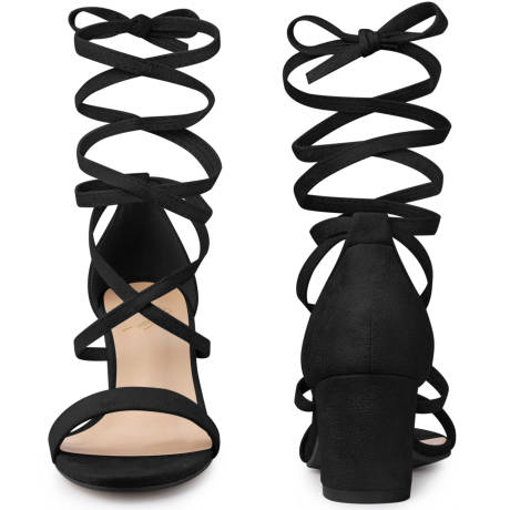 Allegra K- Lace Up Chunky Mid Heels Sandals