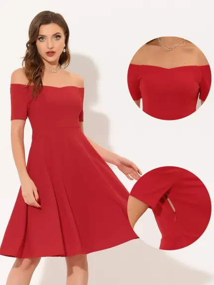 Allegra K- Elegant Short Sleeve Off the Shoulder Cocktail Dress